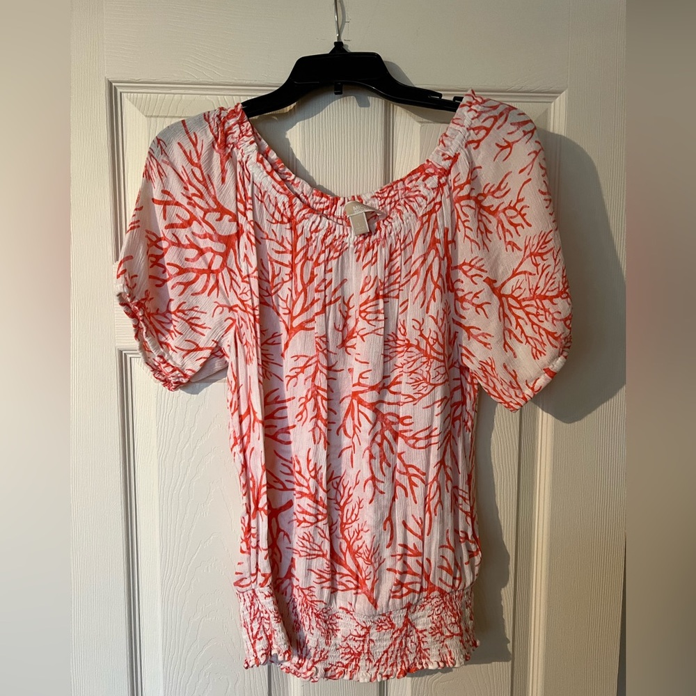 Michael Kors Red and White Short Sleeve Top